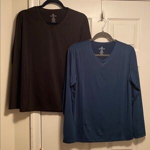 Real Essentials Bundle of 2 Women’s Dry Fit Long Sleeve V-Neck Tees…size XL